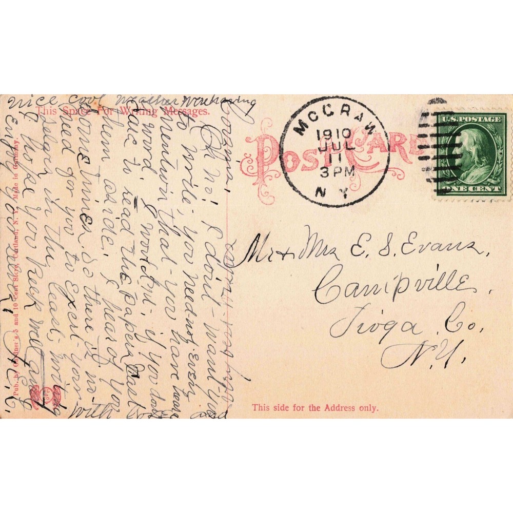 Vintage 1910 Little York Park NY Postcard Dock and Landing McGraw Postmark VG- - Picture 2 of 2
